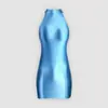 Vestido de baile con acabado brillante, vestido ajustado, falda de una pieza, vestido elástico sedoso ajustado, faja tipo top sin mangas, sexy y de alta gama
