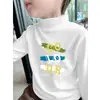 Camiseta Base Versátil de Felpa para Niños Estilo Otoño/Invierno Cuello Semi-Alto Cálida Prenda Interior Camiseta de Manga Larga Cepillada para Niños Talla Mediana/Grande