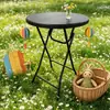 Mesa Redonda Plegable para Exteriores, Mesa de Té Simple para el Hogar, Mesa de Café Estilo Europeo, Mesa de Reuniones de Ocio, Mesa Plegable Negra
