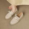 Zapatos de Cuña con Cordones de Cuero Tejido de Paja Estilo Vacacional Suela Gruesa Otoño 2025 Tacón Medio Punta Redonda Cordones de Cuero Genuino Zapatos Casuales para Mujer