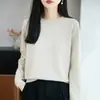 Suéter casual de algodón puro para mujer, estilo nuevo de otoño e invierno, cuello redondo, tejido suelto, manga larga, suave, versátil, top adelgazante