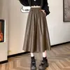 Saia de couro preta, feminina, comprimento médio, cintura alta, justa ao corpo, saia casual evasê, novo estilo outono/inverno 2026