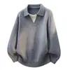2026 Nuevo Otoño/Invierno Transfronterizo Suéter de Punto Pulóver Sencillo con Cuello de Solapa Falso para Hombre Ropa de Punto Talla Grande Camisa Básica Casual