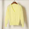 Tricô Gola V Estilo Coreano Top Feminino com Mangas Longas Cardigã Versátil Primavera e Outono Jaqueta Curta Fina em Estoque
