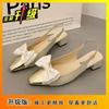 Sandalias Pequeñas de Tacón Grueso Zapatos de Punta Cuadrada para Mujer 2025 Primavera y Verano Nuevo Estilo con Falda Lazo Francés Tacones Altos Elegantes
