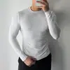 Ropa de Fitness Ajustada de Manga Larga para Hombres Musculosos, Camiseta de Hermano, Secado Rápido, Top Deportivo de Alta Elasticidad, Entrenamiento de Compresión, Color Sólido