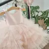 Vestido Novo Estilo para Meninas Sem Mangas Laço Saia de Tule Fofa 2026 Novo Estilo Vestido para Festa de Aniversário de Menininha Fotografia