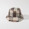 Chapéu de pescador de pelúcia xadrez listrado, masculino e feminino, outono e inverno, novo chapéu de pele de coelho imitação, chapéu de bacia, quente e versátil da moda
