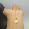 Colar com Pingente Redondo Banhado a Ouro com Caractere "Fu" para Mulheres, Cor Duradoura, Corrente para Clavícula Pequena com Caractere Banhada a Ouro Cobre, Mesma Cor por Dentro e por Fora