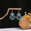 Pendientes Retro Étnicos Europeos y Americanos de Turquesa Azul con Diseño de Anillo Hueco, Colgantes de Borla Floral de Gama Alta, Pendientes Exagerados de Gota de Agua