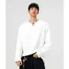 Camiseta masculina de manga comprida com gola V texturizada estilo americano, corte ajustado, camiseta básica casual, gola redonda, blusa interna folgada para o outono