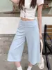 Calça jeans cropped cintura alta casual estilo street americano para mulheres, design de verão com cintura dobrável, versátil, modeladora e com caimento, calça de yoga