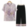 Nuevo conjunto de verano estilo chino para madres, nuevo modelo 2026, blusa de estilo tradicional, top de camisa de manga corta de verano para mujeres de mediana edad y mayores