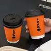 Copo de Café Descartável com Tampa, Copo de Papel para Levar Bebida Quente Estilo Americano Comercial, Copo de Papel Laranja de Alta Qualidade para Milk Tea com Impressão
