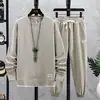 Conjunto de Roupa Casual Masculina para Primavera e Outono, Camisa Solta, Tamanho Grande, Moletom de Outono, Calças, Conjunto Esportivo de Waffle