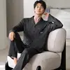 Pijama para Hombre, Algodón Puro, Nuevo Estilo Otoño e Invierno, Manga Larga, Pantalón Largo, Cárdigan con Solapa, Sencillo y Casual, Se Puede Usar Afuera como Ropa de Casa