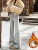 Jeans Acampanados Lavados Vintage Azul Claro para Mujer, Otoño e Invierno, Forrados de Polar, de Cintura Alta, Elásticos, Diseño Adelgazante, Pantalones Bootcut