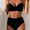 Bikini de Color Sólido Estilo Nuevo Europeo y Americano Traje de Baño 2026 Estampado de Leopardo Multicolor de Cintura Alta Push-Up Verde Militar