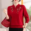 2026 Novo Estilo Elegante Roupa de Mãe Estilo Chinês Tricô Suéter Gola Cheongsam para Mulheres de Meia-Idade Camada Base de Outono Inverno