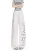 Pantalones de Chándal Anchos Casuales para Mujer con Letras de Pedrería Estilo Retro Americano Color Sólido Simple Holgados Adelgazantes Versátiles de Pierna Ancha