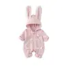 Ropa de otoño para bebés y niños pequeños para niñas, mameluco de una pieza con capucha para primavera y otoño con orejas de conejo, ropa para exteriores, traje para gatear