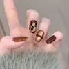 Sombra Leopardo Âmbar Estampa de Leopardo Melard Vintage Strass Brilhante Luxo Leve Sensação de Alto Padrão Clareamento Unhas Usáveis Feitas à Mão