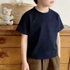 Camiseta de Verão Manga Curta Cor Lisa Estilo Coreano para Crianças 100% Algodão Pesado Camiseta Básica de Algodão Puro para Meninos e Meninas