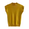 Suéter de Punto Blanco de Manga Corta para Mujer Primavera/Verano 2024 Nuevo Sin Mangas Cuello Medio Alto Camisa Base de Seda de Hielo Tejida Top de Moda