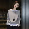 Moletom com Capuz de Bloco de Cores de Alto Padrão Falso Duas Peças para Mulheres, Outono 2026, Solto, Cobre Imperfeições, Emagrecimento, Blusa Casual de Manga Longa