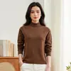 Suéter Hengyuanxiang 100% Lã para Mulheres Outono e Inverno 2025 Novo Estilo Cor Pura Versátil Quente Suéter de Gola Alta Top Feminino