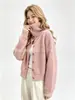 Cardigã de tricô de gola alta novo para outono e inverno, estilo europeu e americano, para mulheres, casaco suéter solto e macio, blusa de manga longa cor sólida