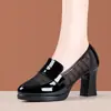 Zapatos de Malla Transpirables de Tacón Alto para Mujer Primavera y Verano 2026 Calados de Piel Suave Zapatos de Salón Tacón Medio Piel Suave Suela Suave Mocasines de Tacón Grueso