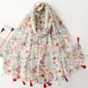 Borda Floral em Aquarela de Primavera Lenço com Franja Floral Fresca Atmosfera Suave Xale Fino Lenço de Seda para Viagem Férias para Mulheres