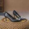 9833-2 pés não cansados salto alto 2024 primavera e outono novo versátil preto sapatos profissionais de trabalho strass salto agulha sapatos