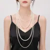 Collar largo de perlas multicapa ins de celebridad de Internet de Corea del Sur para mujer, elegante, elegante, decoración para vestido de noche, cadena para suéter