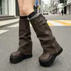 Botas longas femininas de sola grossa para aumentar a altura, novo estilo primavera e outono 2026, botas de cano largo over-the-knee, estilosas para pessoas baixinhas