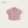 Roupa Infantil Yubao Verão Novo Top Infantil Fino Versátil Casual Gola Lapela Manga Curta Camisa Xadrez Bordada com Letras