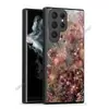 Bestseller de comercio electrónico transfronterizo: Funda rígida de cristal para Samsung S22/S23 Ultra con diseño artístico floral de polvo dorado