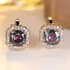 Deseo transfronterizo AliExpress platino super flash cuadrado full diamond zircon grande clip para oreja joyería para niñas simple pequeño temperamento