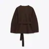 Otoño e Invierno 2025 Nuevo Europeo y Americano Transfronterizo Moda Callejera para Mujer Casual Color Puro Traje con Cinturón Chaqueta W08 0413