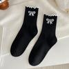 Calcetines de primavera y otoño para mujer, estilo ballet, con lazo, calcetines de tubo, orejas de madera, desodorantes japoneses, calcetines grises de otoño e invierno, venta al por mayor