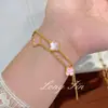Nuevo Pulsera de Cuatro Hojas de Doble Capa Rosa Nácar Cadena Doble de Alta Gama Nicho Pulsera de Flor de Cuatro Hojas Mayoreo
