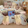 Ropa de Cama Curativa~Grado A 200g Vellón de Leche Amigable con la Piel Juego de Cuatro Piezas Estampado de Dibujos Animados Vellón de Doble Cara Juego Estilo Otoño/Invierno