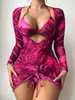 Traje de baño europeo y americano transfronterizo para mujer, dividido, tres piezas, falda de malla, traje de baño con estampado, espalda descubierta, bikini sexy DL488