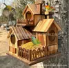 Casa de pájaros de madera maciza superventas transfronteriza, nido de pájaro de madera creativo de tres compartimentos, comedero de pájaros para exteriores, decoración de nido de colibrí estilo pastoral
