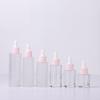 Frasco gotero de 30 ml transparente esmerilado hombro plano veta plateada frasco para esencia hombro plano marrón frasco gotero de stock