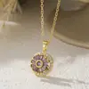 Collar de Acero Inoxidable para Mujer, Lujo Ligero Nicho Cobre Incrustado Zirconia de Colores Forma de Flor Anillo Abierto Ajustable Set