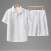Camisa de Lino Tencel para Hombre de Manga Corta de Verano Transpirable Delgada Casual Traje para Hombre