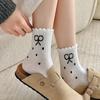 Calcetines Apilables de Encaje con Lunares y Moño 2024, Calcetines de Media Pantorrilla Absorbentes de Sudor, Calcetines Dulces Japoneses de Media Pantorrilla para Mujer, Tendencia