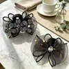 Pinza para el cabello de malla con flor de pedrería y lazo, doble cara, 7 cm, para mujer, accesorio para el cabello de nuevo estilo para sujetar mechones sueltos, pinza para el cabello de princesa